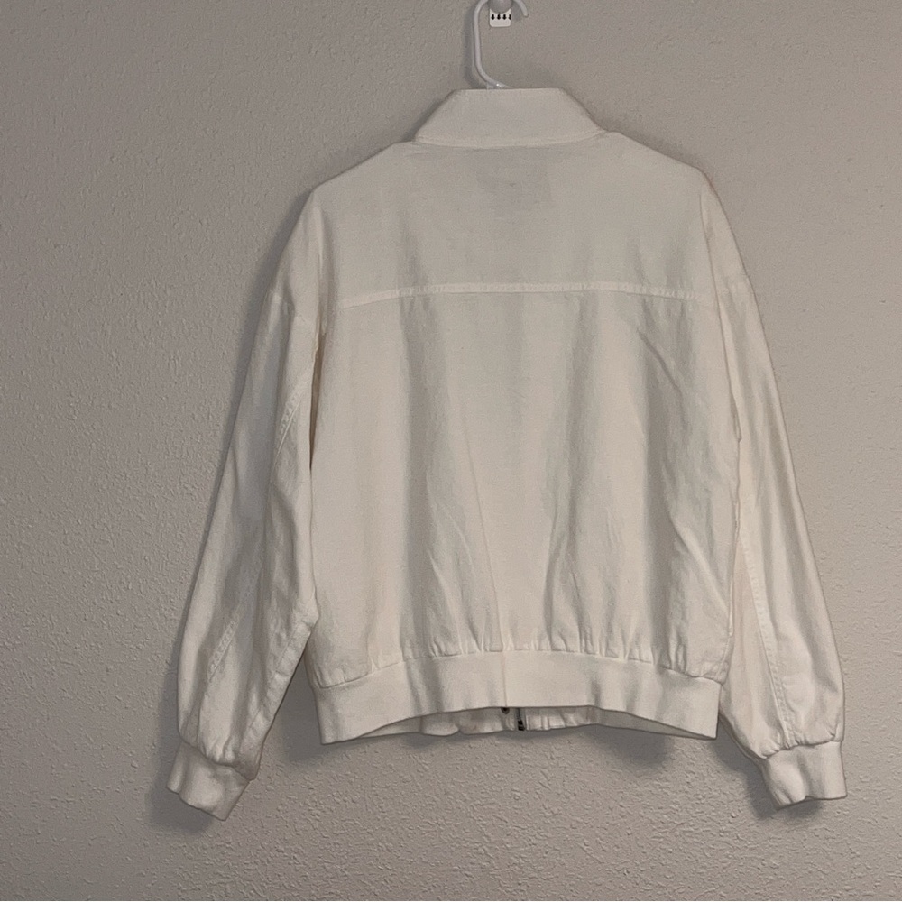 White Bomber Jacket Size Large 100% Cotton Snap Front Utility - Picture 2 of 9